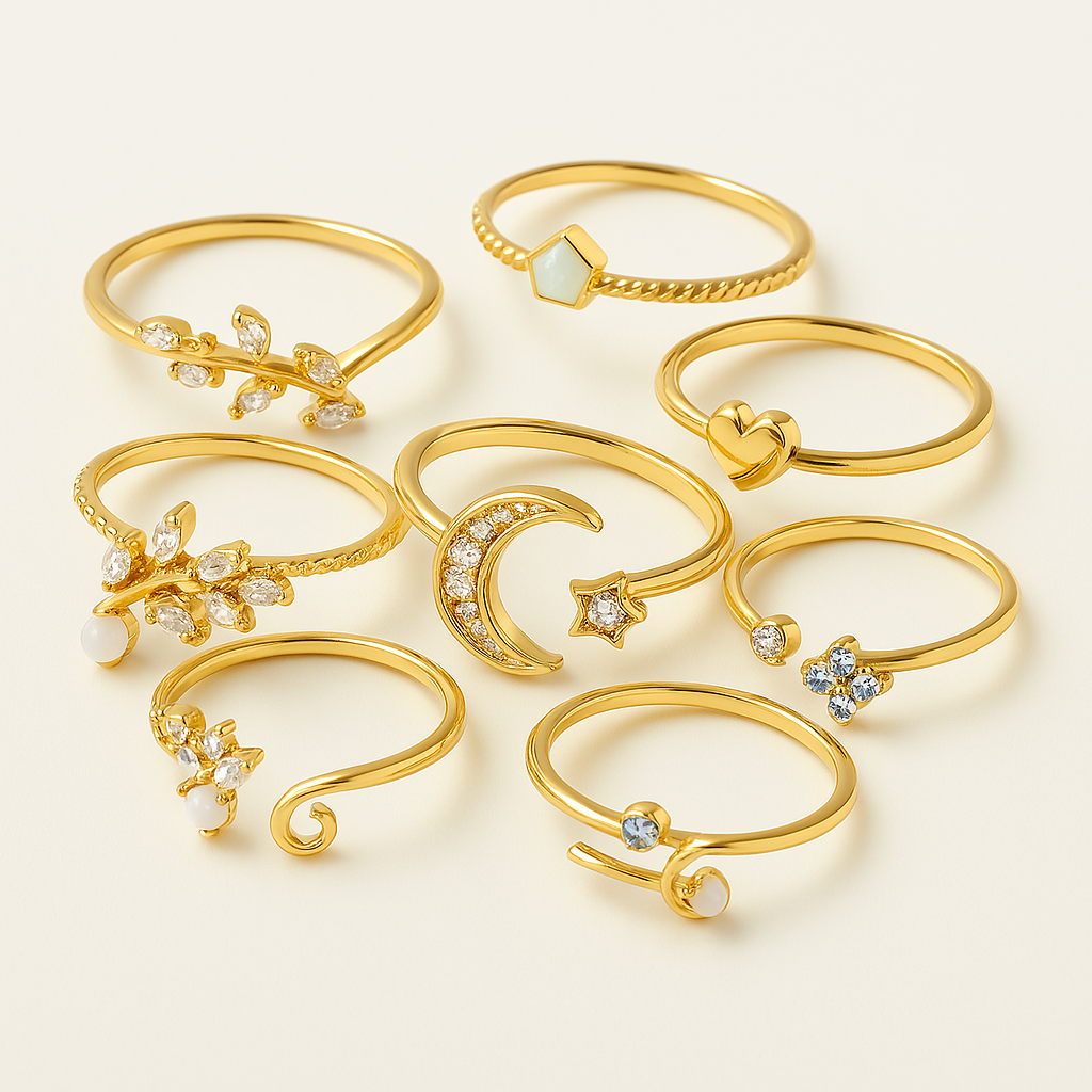 Boho Chic Ring Set – 10-Pack of Stylish Stackables