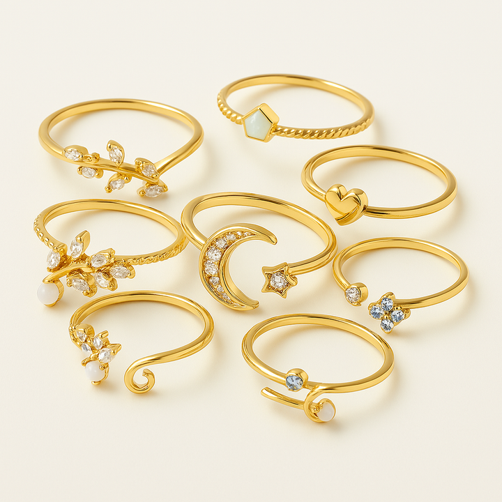 Boho Chic Ring Set – 10-Pack of Stylish Stackables