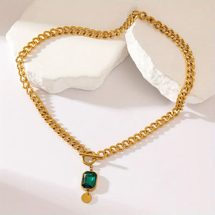 Emerald Glow Chunky Chain Necklace