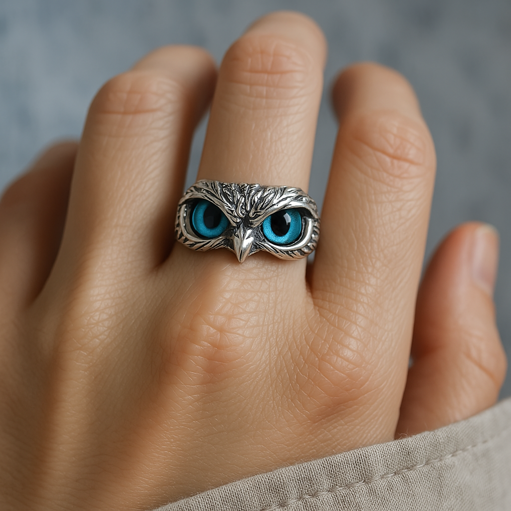 Lucky Owl Adjustable Ring with Opal Glow