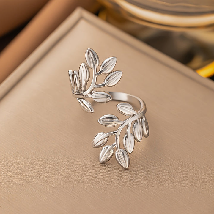 Anillo Abierto de Acero Inoxidable Dorado para Mujer con Diseño Vintage y Estilo Vacacional, Accesorio de Joyería Elegante