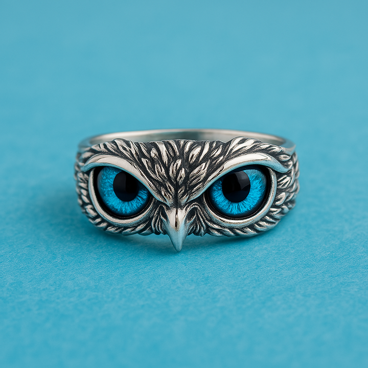 Lucky Owl Adjustable Ring with Opal Glow