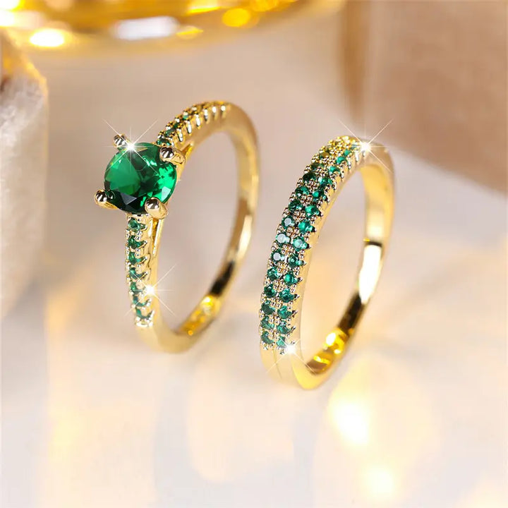 Serena Emerald Duo Ring Set – Timeless Elegance in Harmony