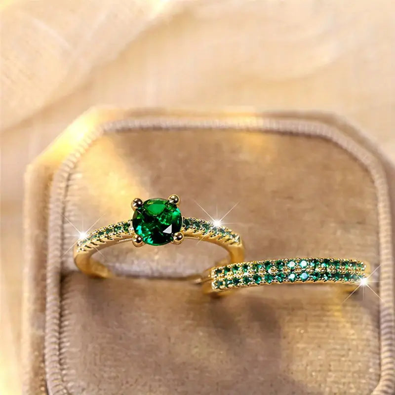 Serena Emerald Duo Ring Set – Timeless Elegance in Harmony
