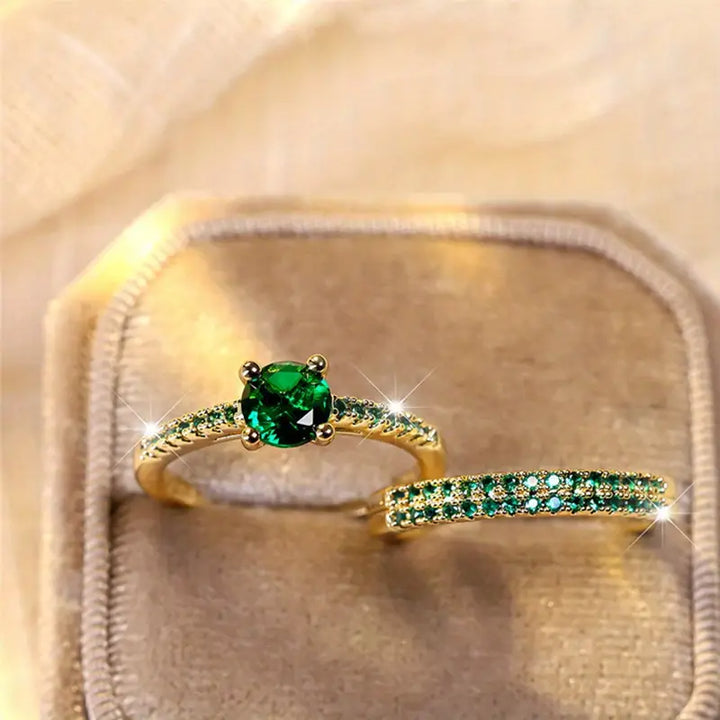 Serena Emerald Duo Ring Set – Timeless Elegance in Harmony