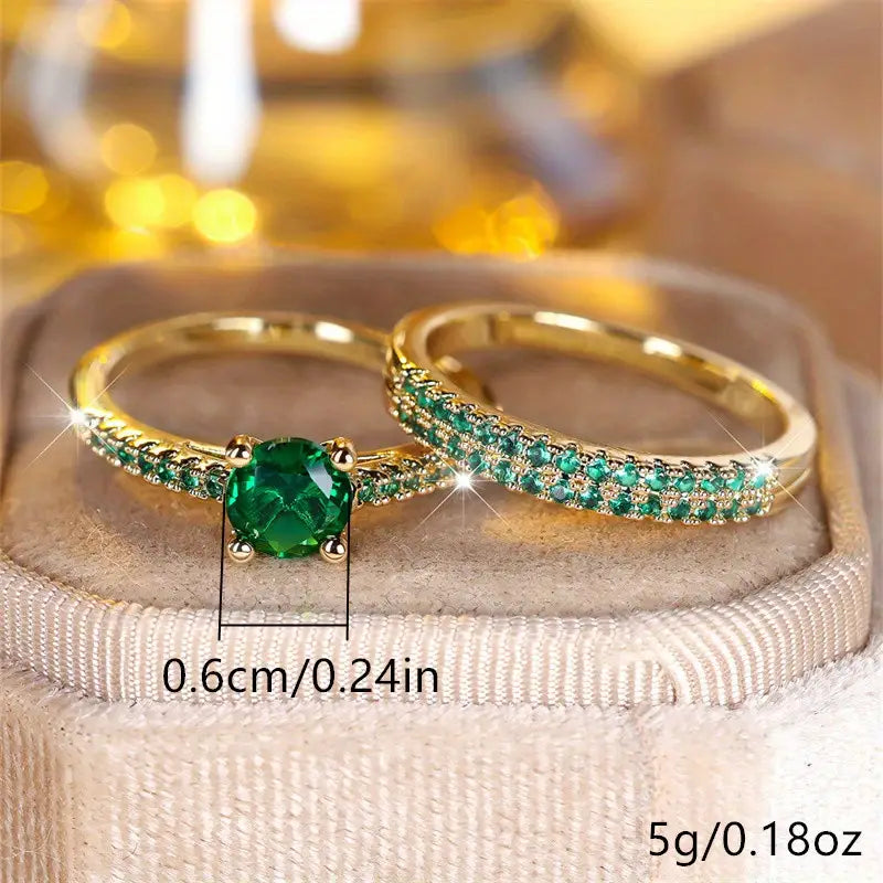 Serena Emerald Duo Ring Set – Timeless Elegance in Harmony