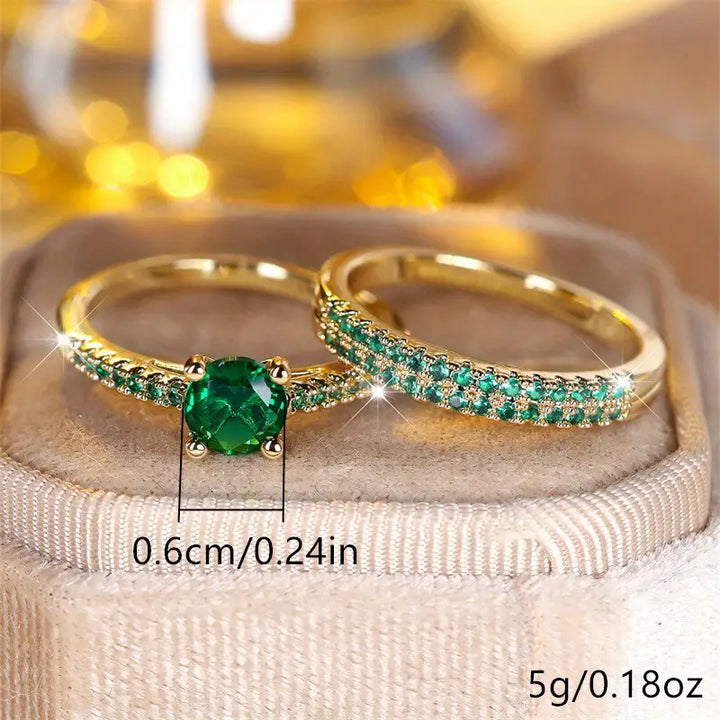 Serena Emerald Duo Ring Set – Timeless Elegance in Harmony