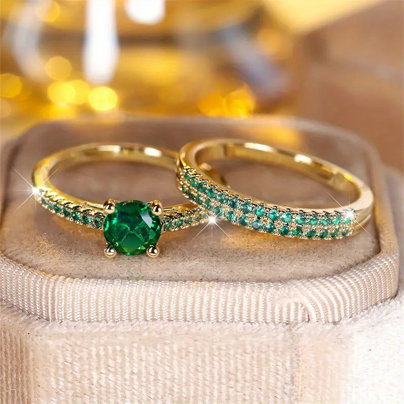 Serena Emerald Duo Ring Set – Timeless Elegance in Harmony