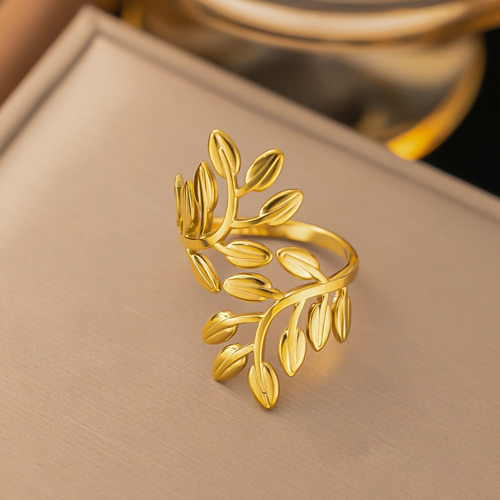 Anillo Abierto de Acero Inoxidable Dorado para Mujer con Diseño Vintage y Estilo Vacacional, Accesorio de Joyería Elegante