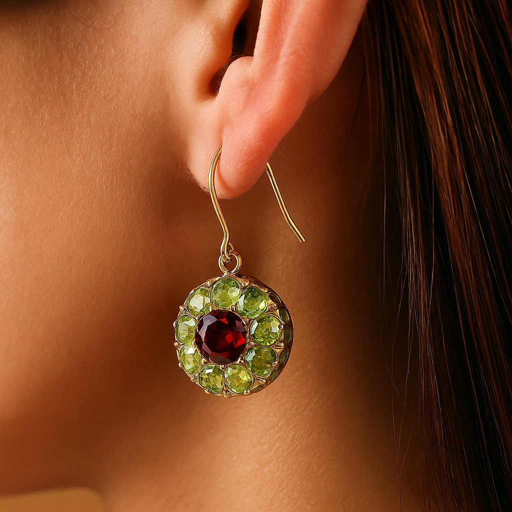 Timeless Glow: Retro Green & Red Crystal Earrings