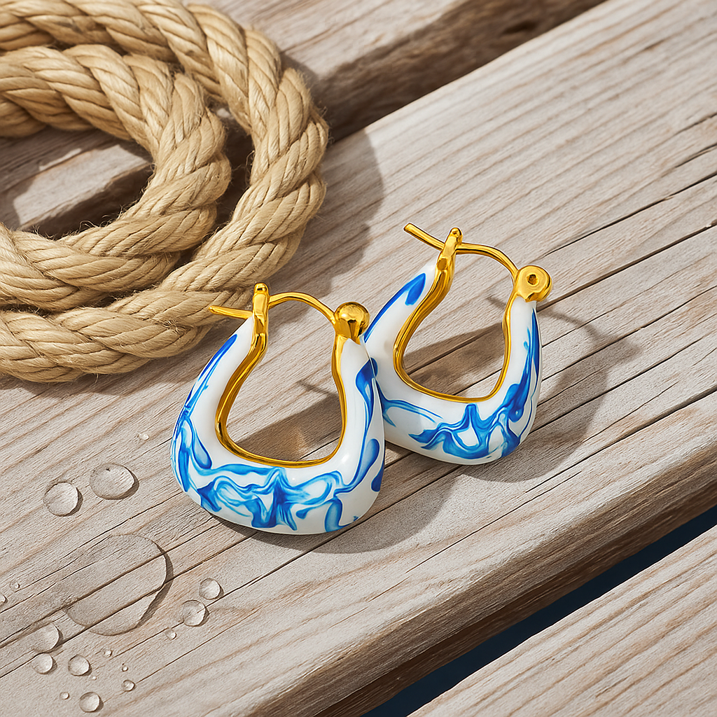 Golden Wave Dangle Earrings by Hama