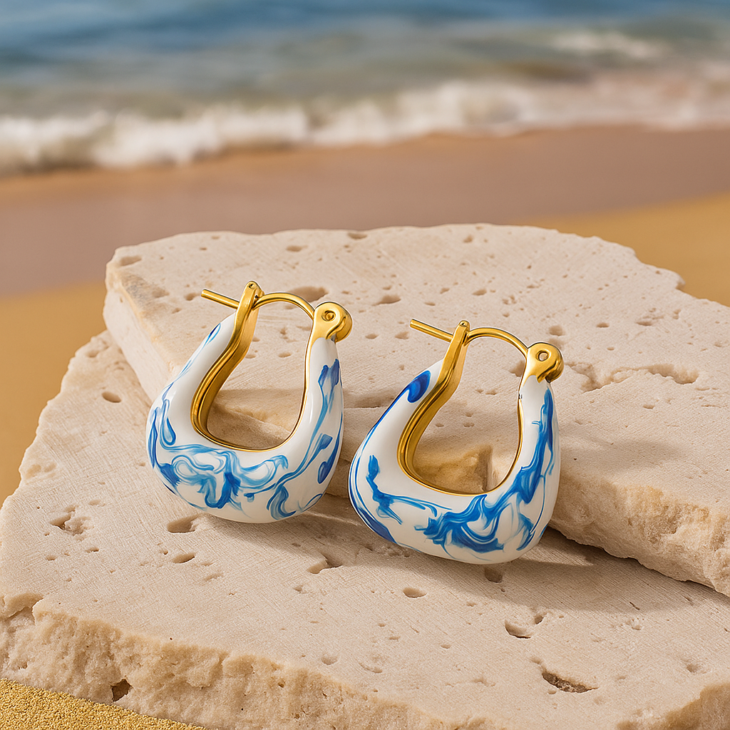 Golden Wave Dangle Earrings by Hama