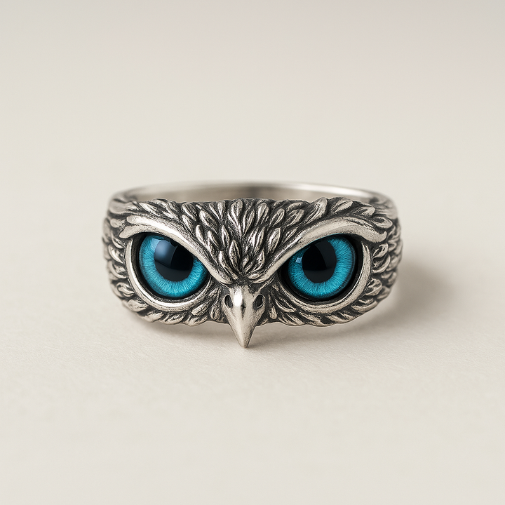 Lucky Owl Adjustable Ring with Opal Glow