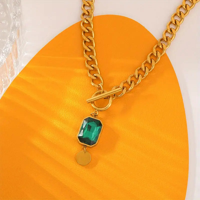 Emerald Glow Chunky Chain Necklace