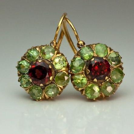 Timeless Glow: Retro Green & Red Crystal Earrings