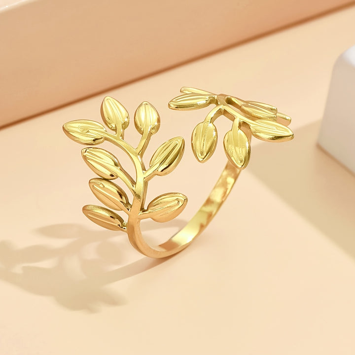 Anillo Abierto de Acero Inoxidable Dorado para Mujer con Diseño Vintage y Estilo Vacacional, Accesorio de Joyería Elegante