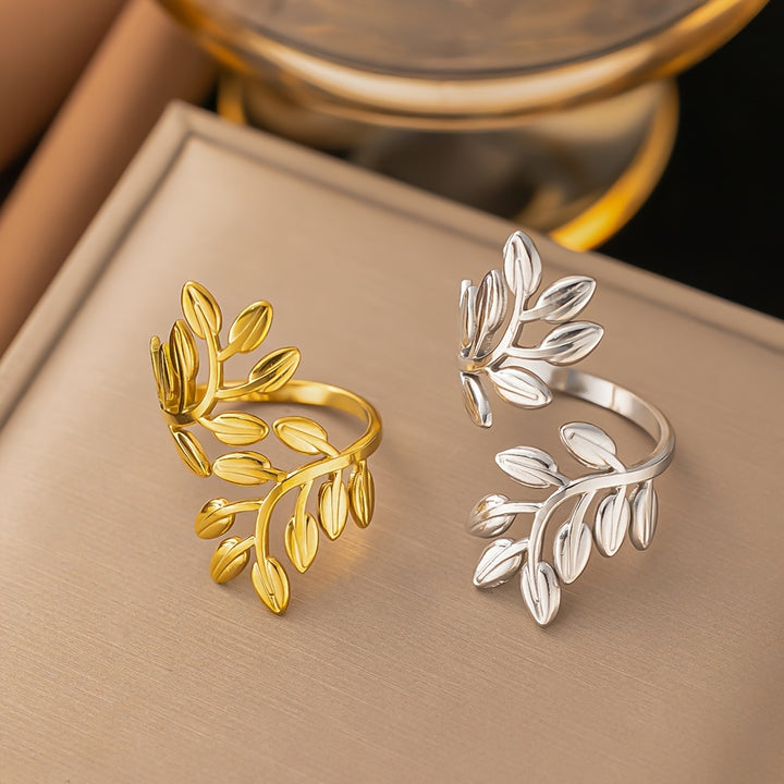 Anillo Abierto de Acero Inoxidable Dorado para Mujer con Diseño Vintage y Estilo Vacacional, Accesorio de Joyería Elegante