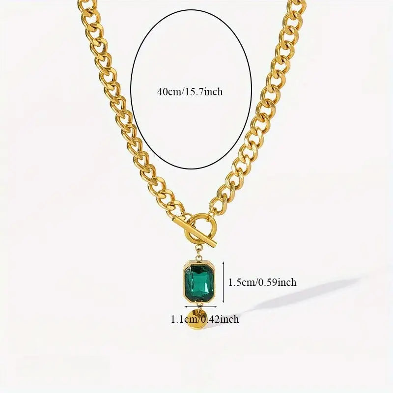 Emerald Glow Chunky Chain Necklace