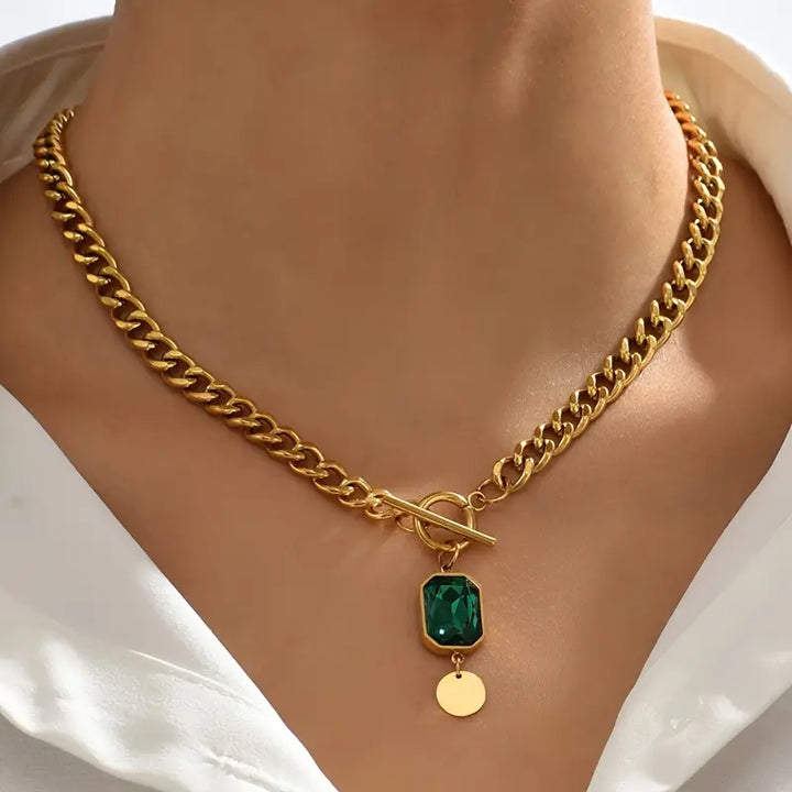 Emerald Glow Chunky Chain Necklace