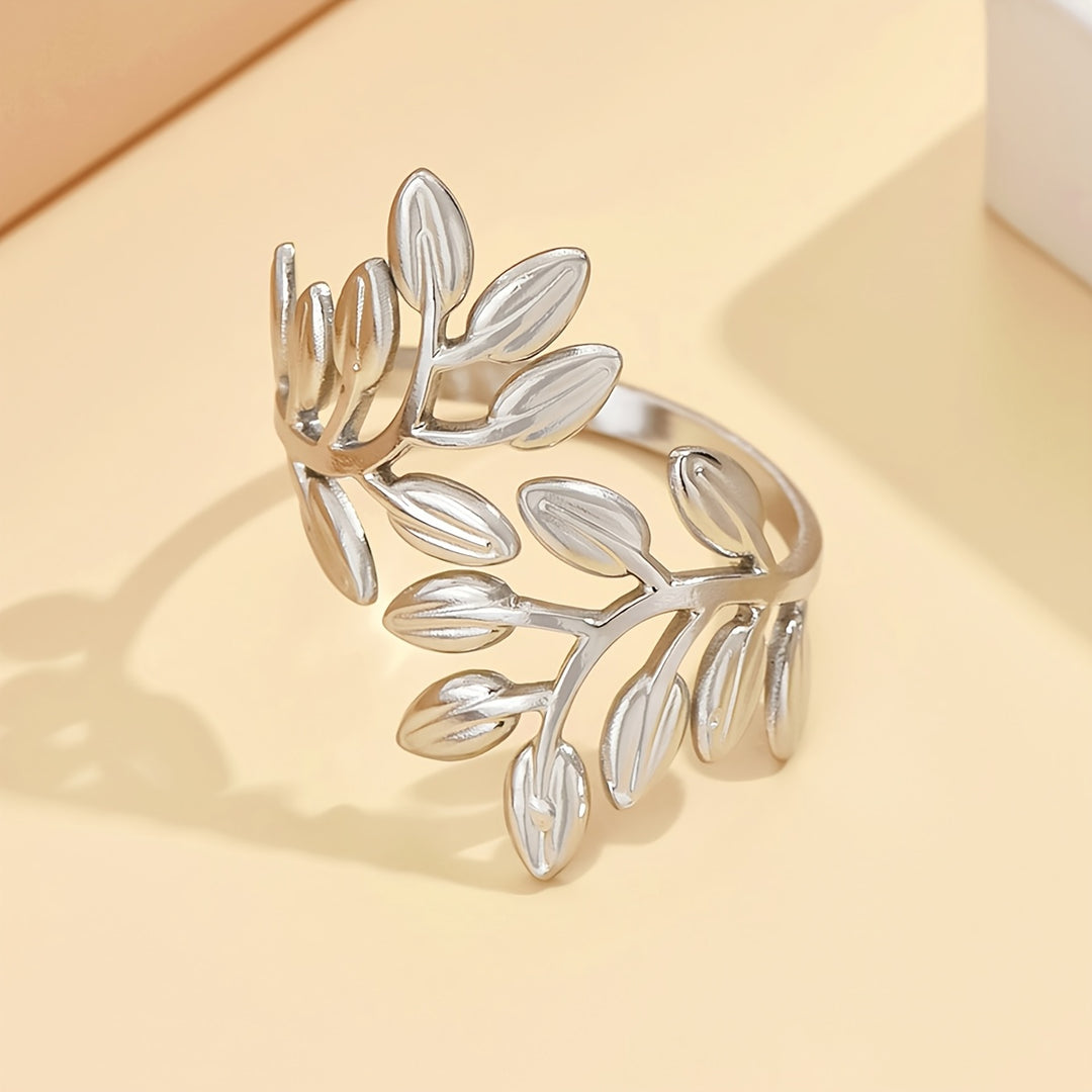 Anillo Abierto de Acero Inoxidable Dorado para Mujer con Diseño Vintage y Estilo Vacacional, Accesorio de Joyería Elegante