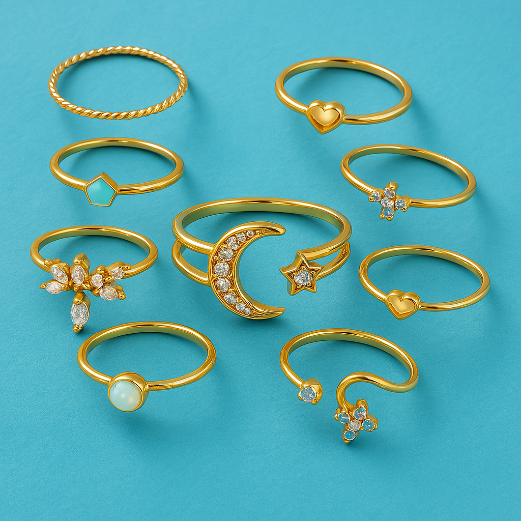 Boho Chic Ring Set – 10-Pack of Stylish Stackables