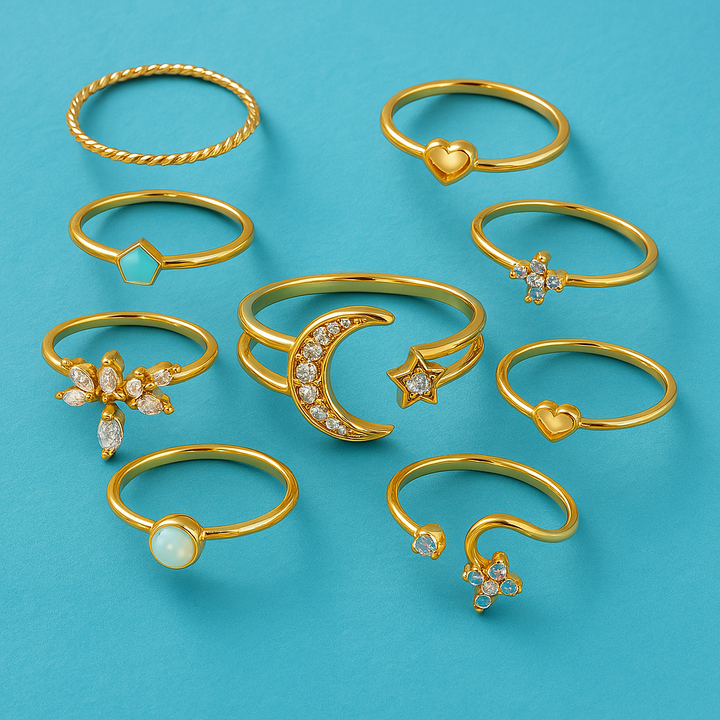 Boho Chic Ring Set – 10-Pack of Stylish Stackables