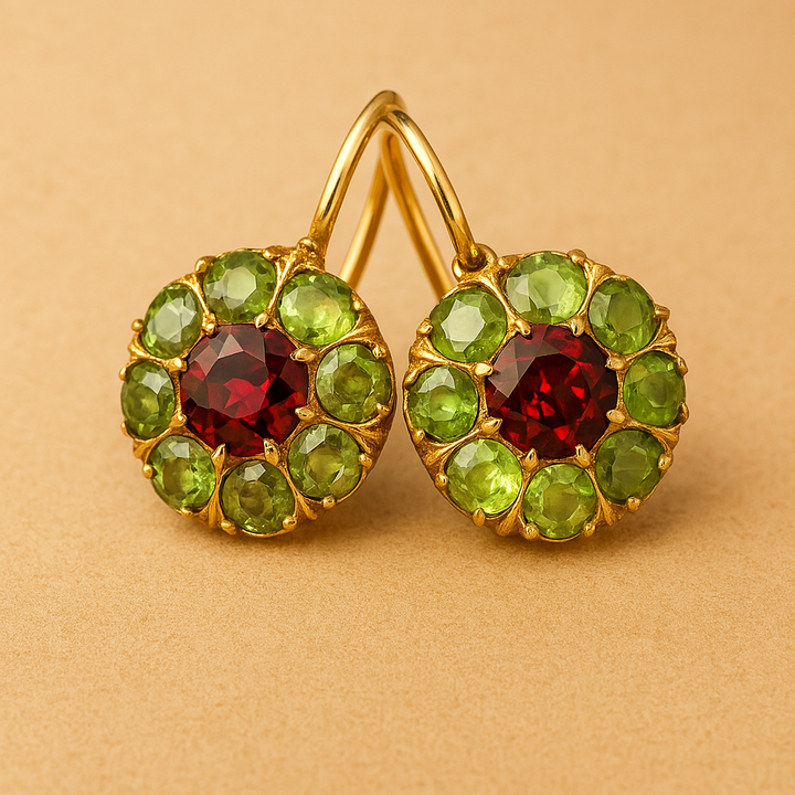 Timeless Glow: Retro Green & Red Crystal Earrings