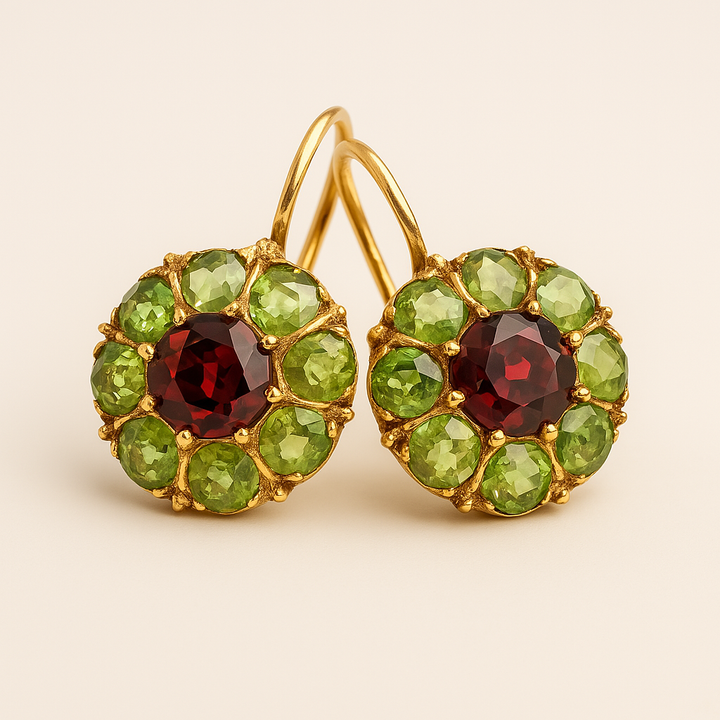 Timeless Glow: Retro Green & Red Crystal Earrings