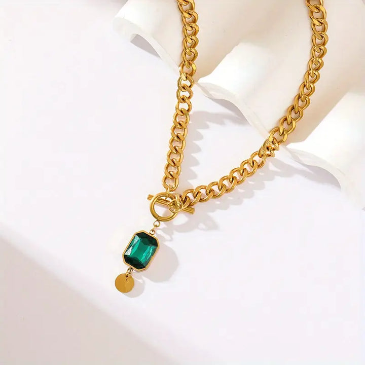 Emerald Glow Chunky Chain Necklace