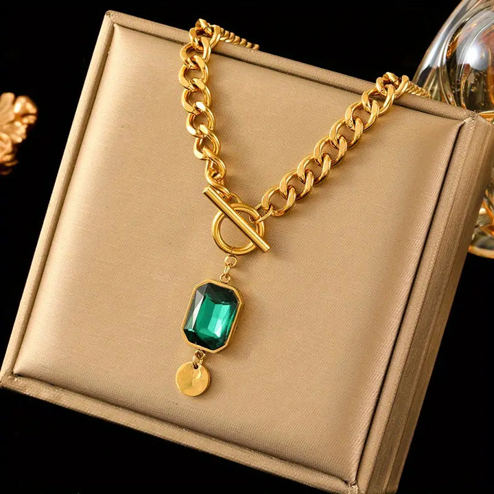 Emerald Glow Chunky Chain Necklace