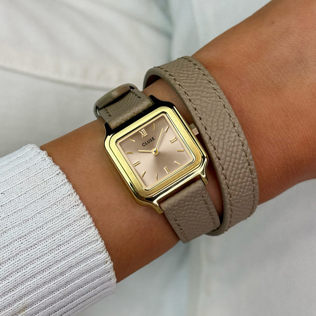 Gracieuse Petite Watch Double Leather, Rugby Tan, Gold Colour