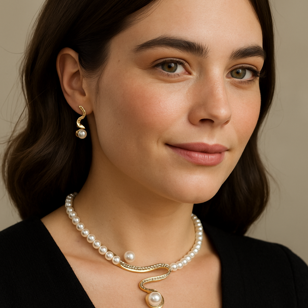 Natural Pearl Necklace & Earrings Set