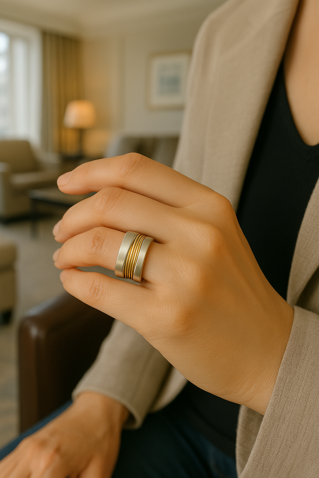 Silver Golden Threads Ring