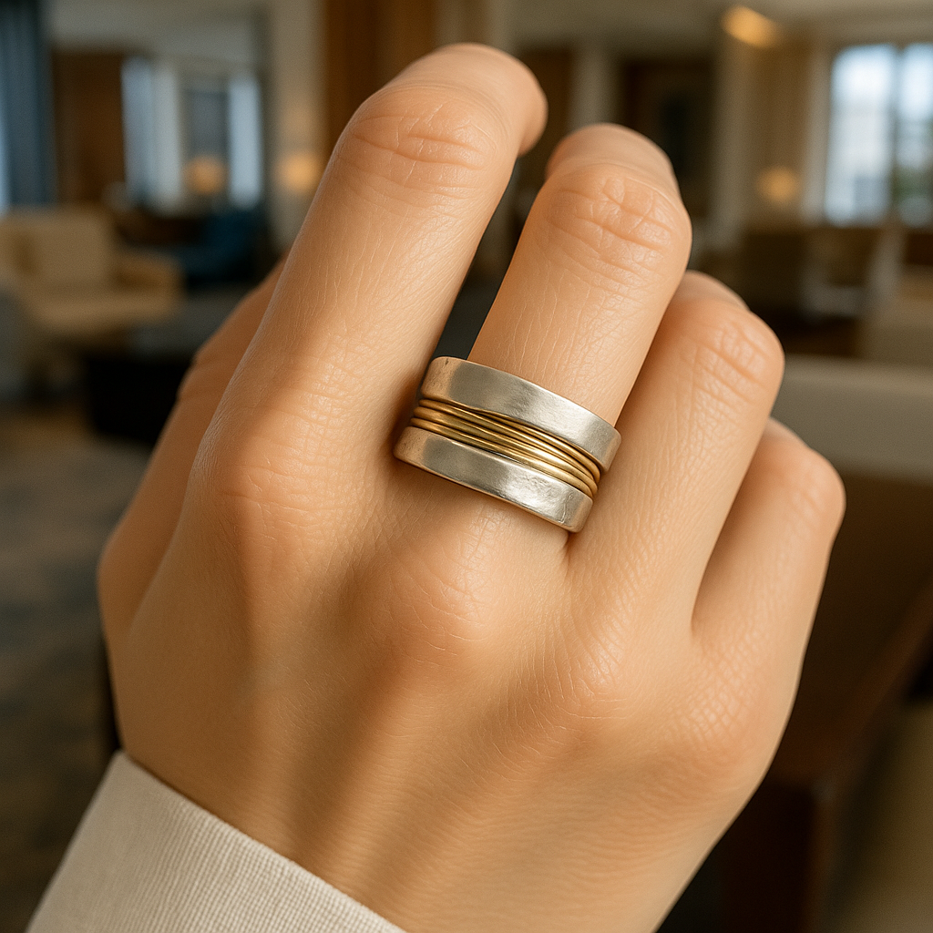 Silver Golden Threads Ring