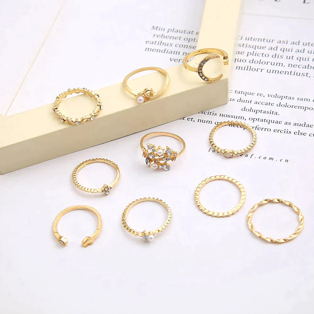 Boho Chic Ring Set – 10-Pack of Stylish Stackables