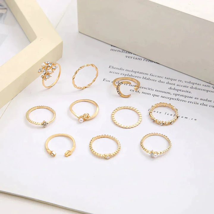 Boho Chic Ring Set – 10-Pack of Stylish Stackables