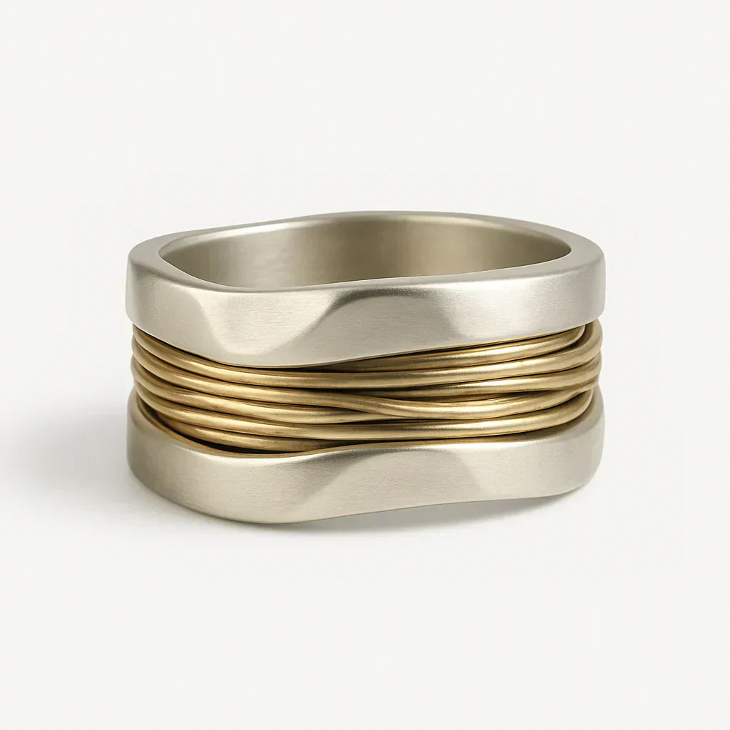 Silver Golden Threads Ring