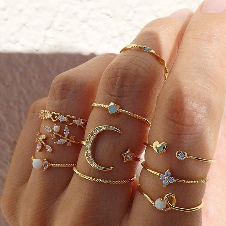 Boho Chic Ring Set – 10-Pack of Stylish Stackables