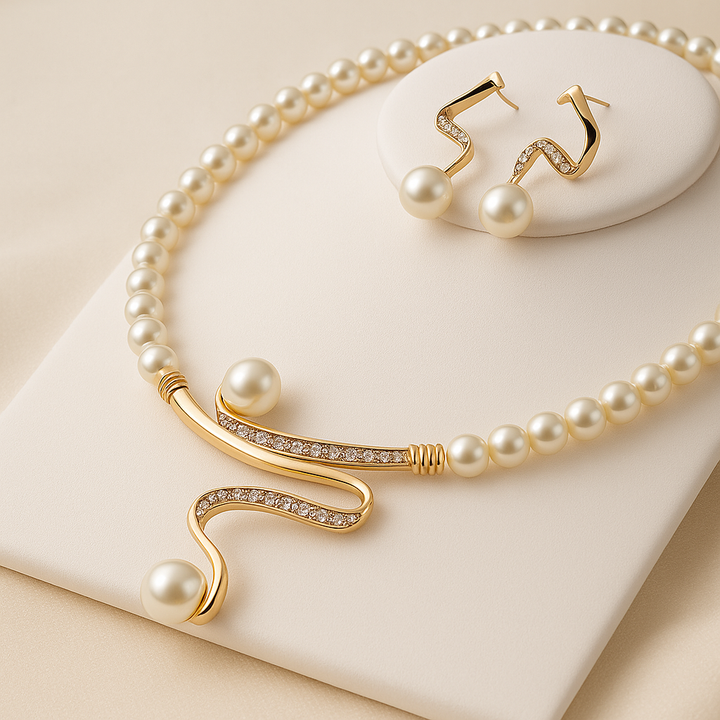 Natural Pearl Necklace & Earrings Set