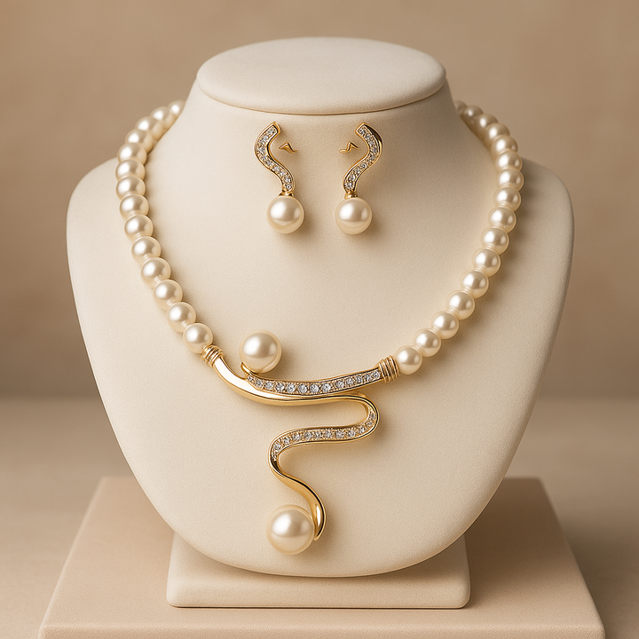 Natural Pearl Necklace & Earrings Set